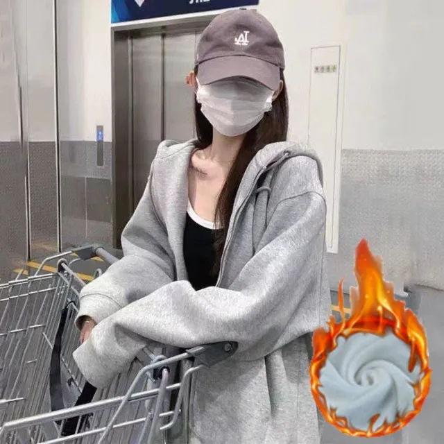 Zipper Couple Girlfriends Hooded Jacket Light Gray With Velvet - Shop at LoveMi