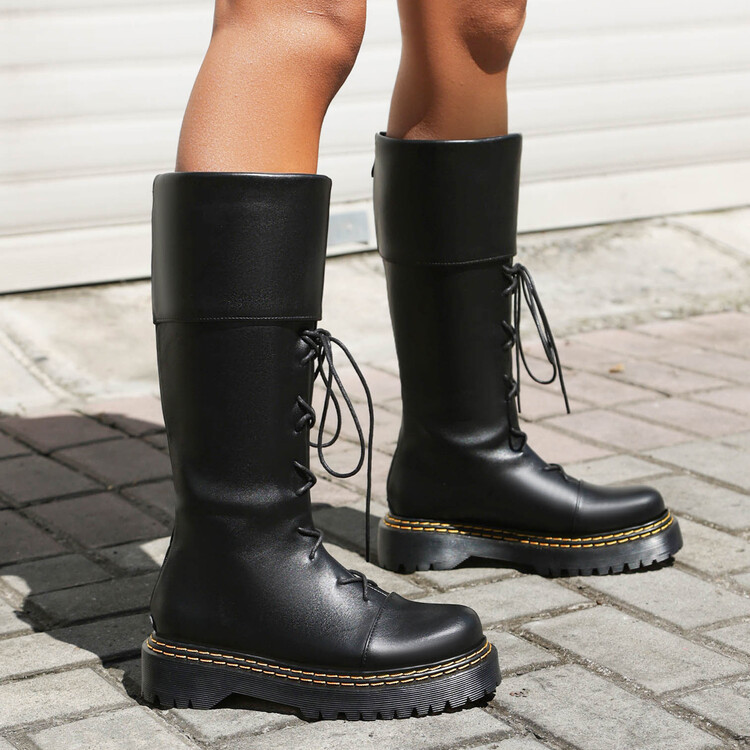 Womens High-heeled Lace-up Thigh-high Boots