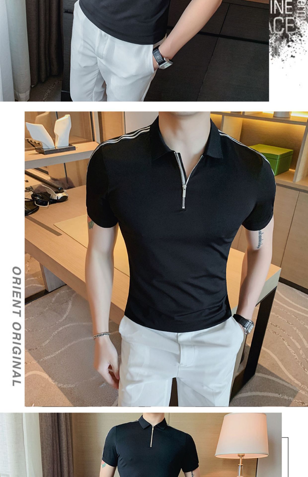 Title 10, New Mens Zip Collar Polo Shirt Slim Fit T-Shir...