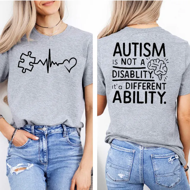 Autism Awareness Printed T Shirt Casual Loose Fitting And Comfortable No 2 S - Shop at LoveMi