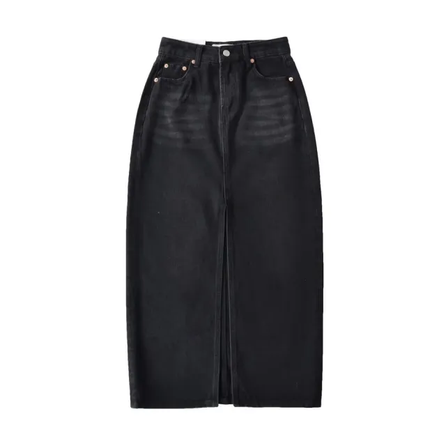 Front Slit Hem Lock Street Denim Skirt Black - Shop at LoveMi