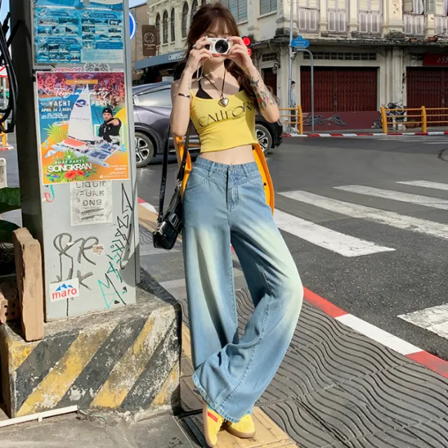 Tencel Thin Loose Straight High Waist Wide Leg Pants Nostalgic Trousers Xs - Shop at LoveMi