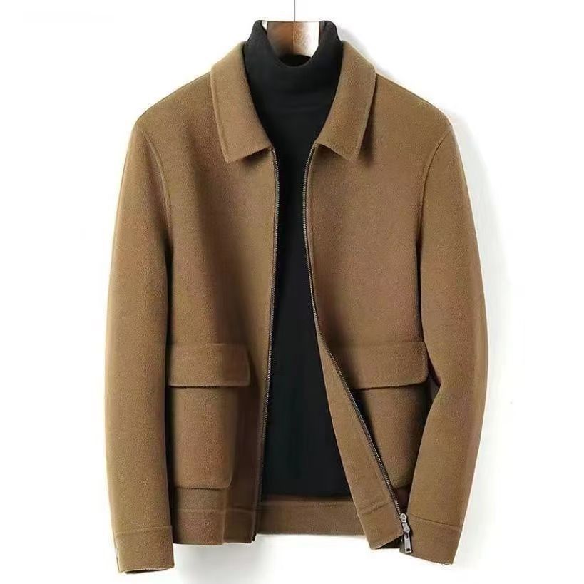 Mandarin-collar Cardigan Wool Jacket Mens Loose Casual Outerwear