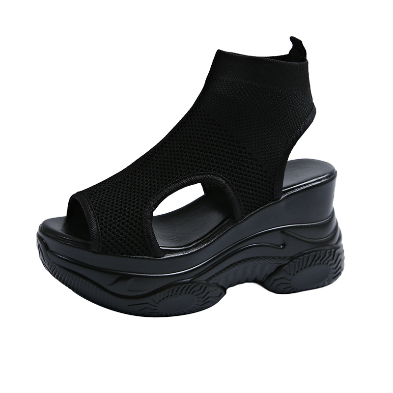 Mesh Peep-Toe Platform Sandals