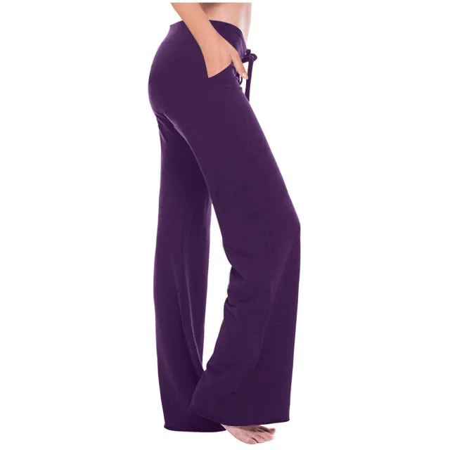 Elastic Waist Oblique Pocket Casual Yoga Trousers Purple - Shop at LoveMi