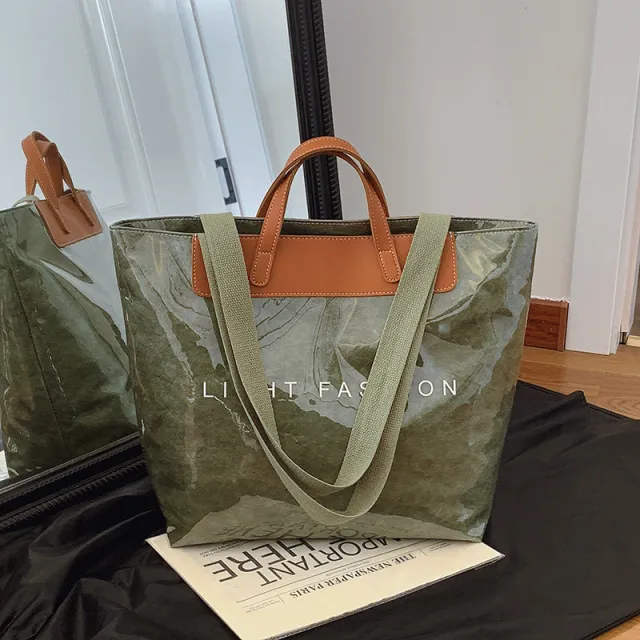 Fashion Tote Bag Special Texture Sewing Line Letter Shoulder Bag Green - Shop at LoveMi