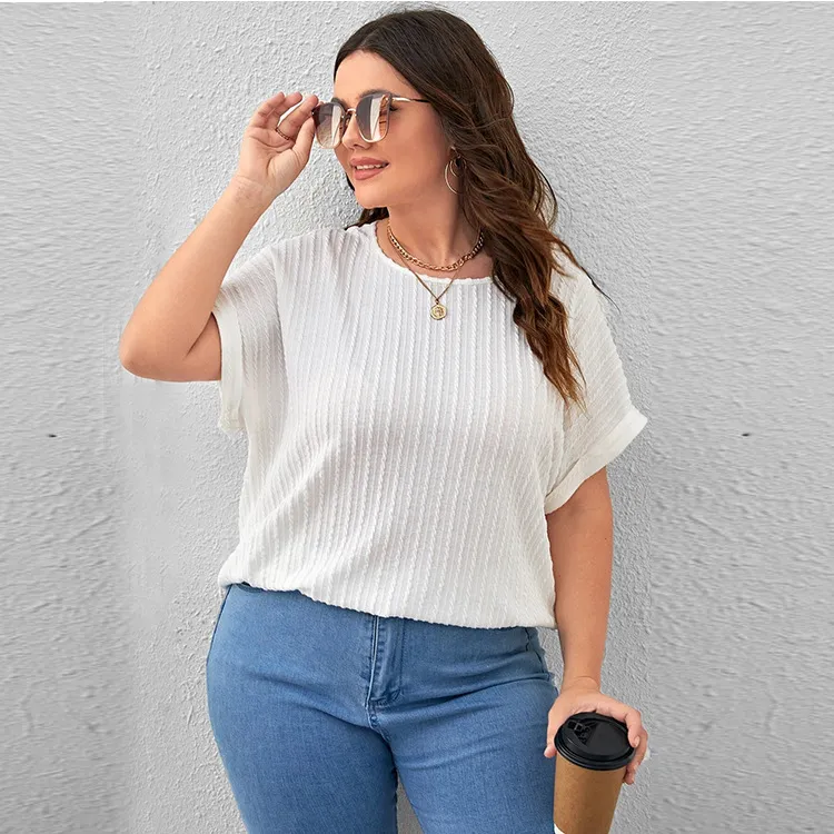 Fashion New Large Size Solid Color Short Sleeve T-shirt - White