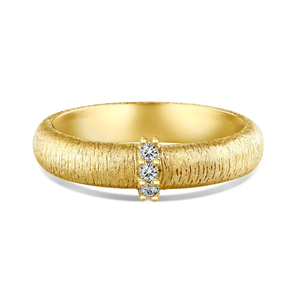 Sterling Silver Ring Women's Fashion Brushed Craft Micro Inlaid Zircon Ring - Gold