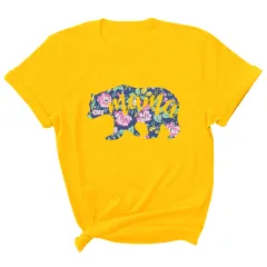 Mama Pattern Printed Short Sleeve Round Neck T-shirt Casual Fashion - Yellow - View 1