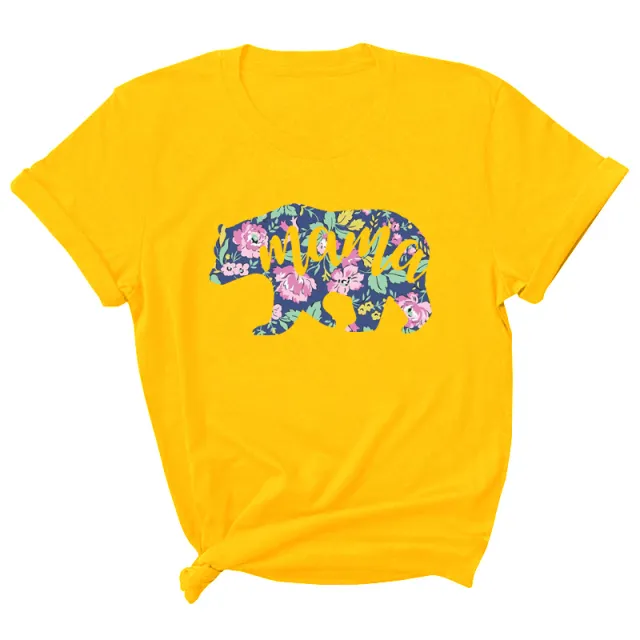 Mama Pattern Printed Short Sleeve Round Neck T shirt Casual Fashion Yellow - Shop at LoveMi