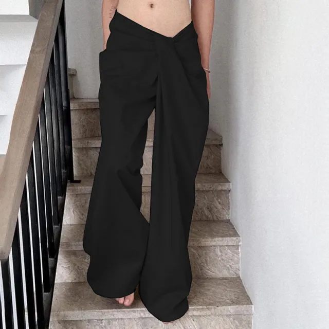 Low Waisted Loose Fitting Wide Leg Pants Black - Shop at LoveMi