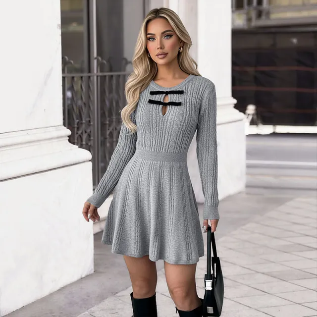 New High end Gray Textured Knit Slim fit Dress For Women Gray - Shop at LoveMi