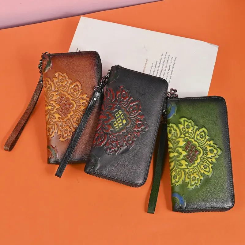 Genuine Leather Long Wallet Fashionable Zipper Clutch