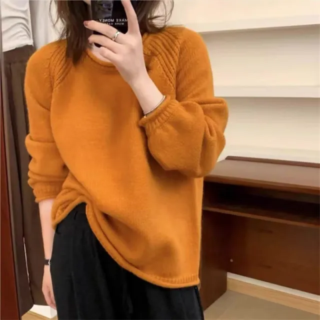 Autumn And Winter Curling Design Solid Color Sweater Orange - Shop at LoveMi