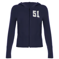 European And American Style Retro Digital Sweater Cardigan - Blue - View 1