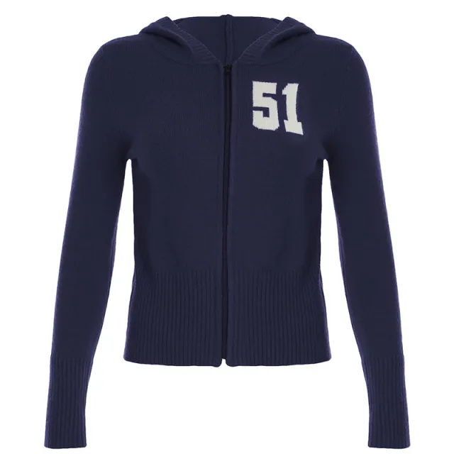 European And American Style Retro Digital Sweater Cardigan Blue - Shop at LoveMi