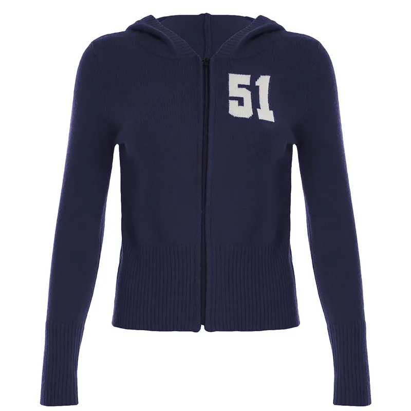 European And American Style Retro Digital Sweater Cardigan - Blue