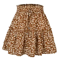 Women's High Waist Fashion Printed Small Floral - Khaki - View 1