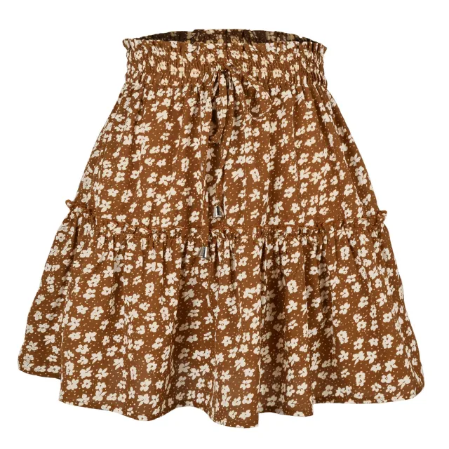 Women's High Waist Fashion Printed Small Floral Khaki - Shop at LoveMi