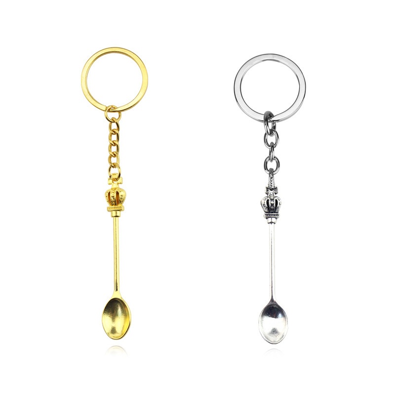 Gold, Silver Accessories Spoon Keychain Classical Crown Shape Pendant Bag Key Ring Small Gift Jewelry