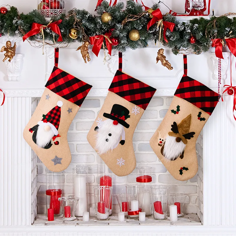 Christmas Decorations Red And Black Plaid Affixed Cloth Embroidered Window Pendant – image 5