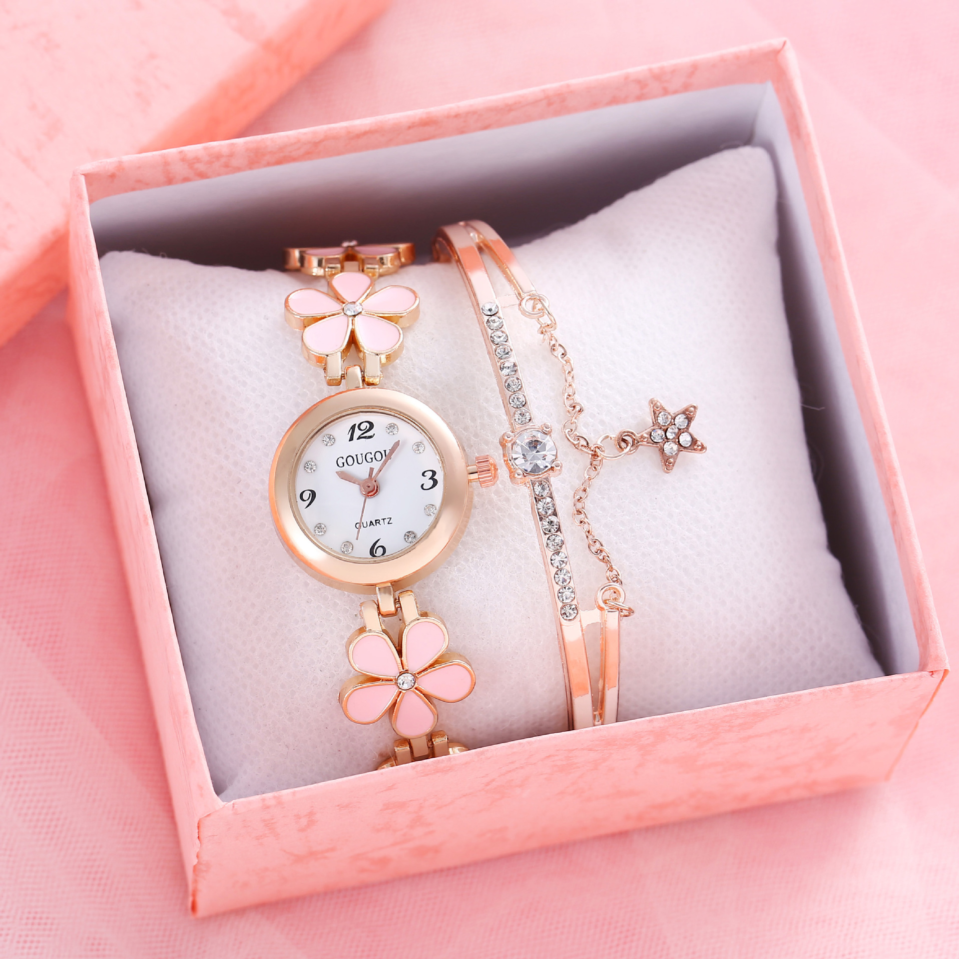 Juego de reloj pulsera floral para mujer - Reloj de cuarzo de 2 piezas y delicada flor - Imagen 13 de 31
