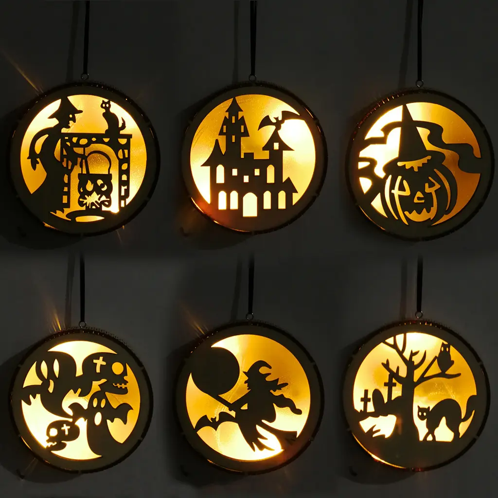 Wooden Halloween Round Computer Laser Hollow Witch