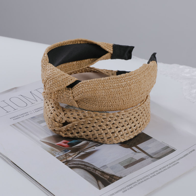 Bamboo Woven Wide Brim Hair Band Bohemian Straw Woven Head