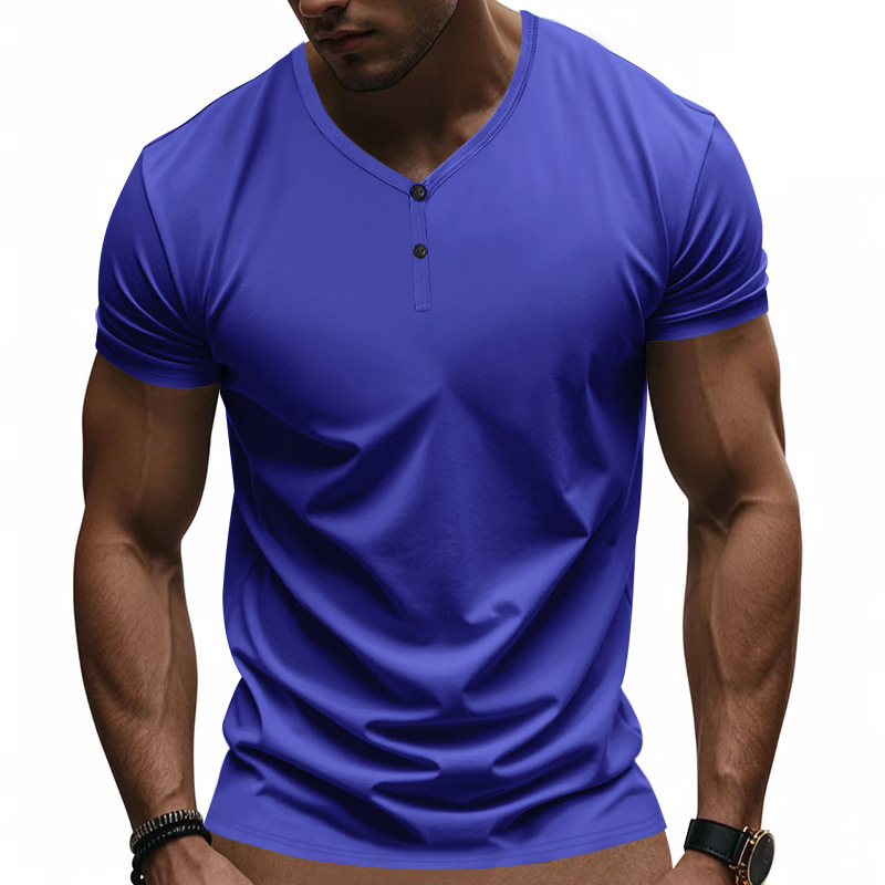 Retro Henry-Neck T-Shirt Loose Fit Stretchy Quick-Drying Breathable Short-Sleeved Summer Sports Top