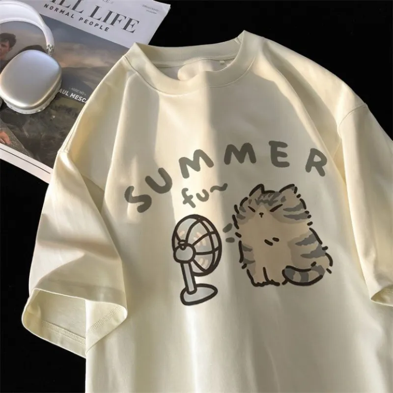 Women's Printed Style Half Sleeve Loose Cotton Short Sleeve - Apricot