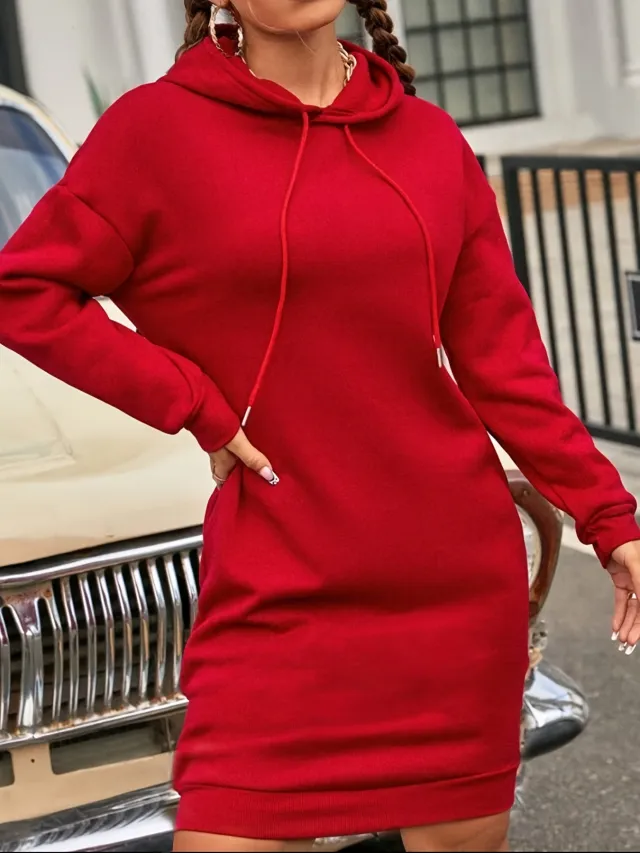 Casual Loose Fleece lined 250g Autumn And Winter Women's Hooded Sweater Red - Shop at LoveMi