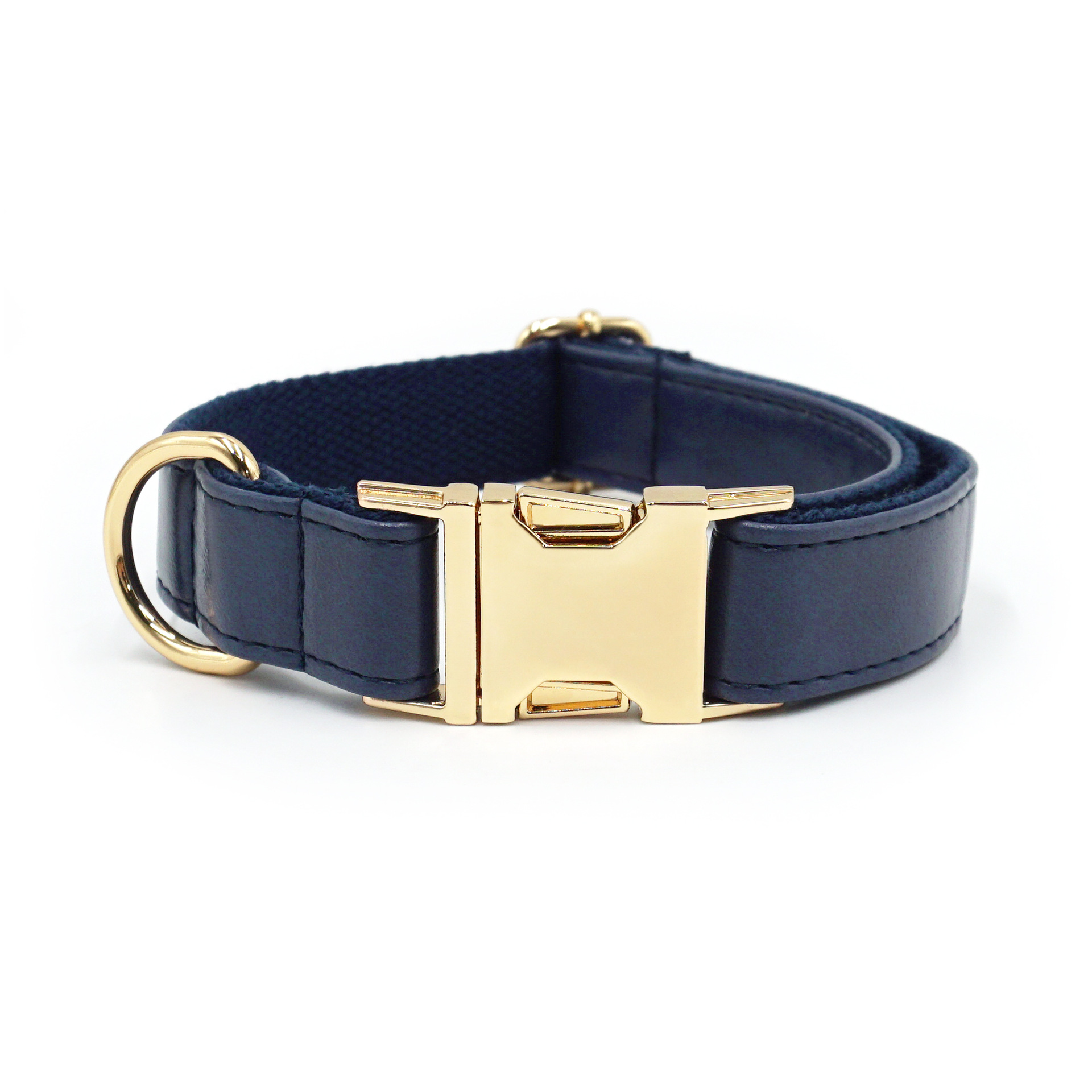 Dark Blue Leather Dog Collar