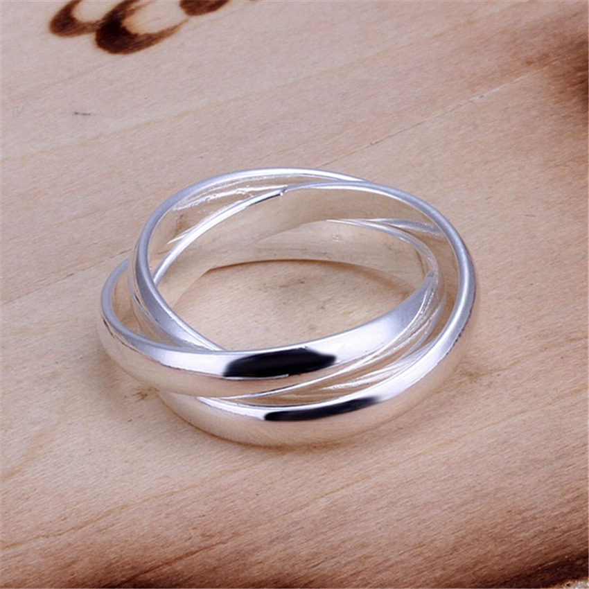 Womens Fashionable Silver-Plated Creative Three-Ring Ring