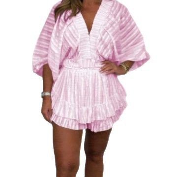 Women's Striped V-neck Loose Plus Size Two-piece Suit