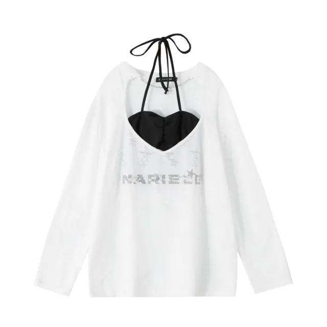 Pure Lace up Halterneck Long sleeved Top White - Shop at LoveMi