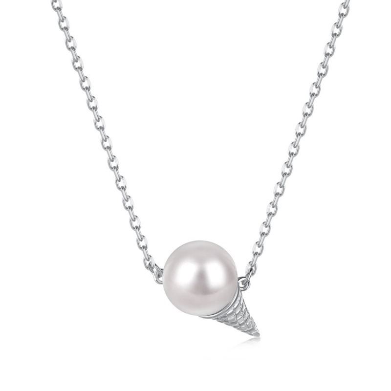 S925 Sterling Silver Pearl Necklace Women's Light Luxury Ice Cream Pendant