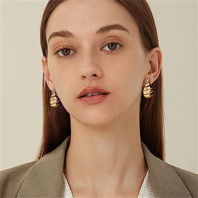 Copper Spiral Hollow Plated 18K Gold Water Drop Earrings