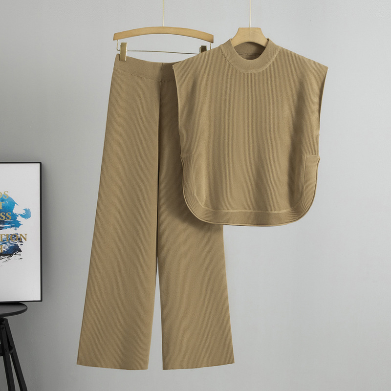 Sleeveless Knit Vest And Wide-leg Pants Set - Image 1