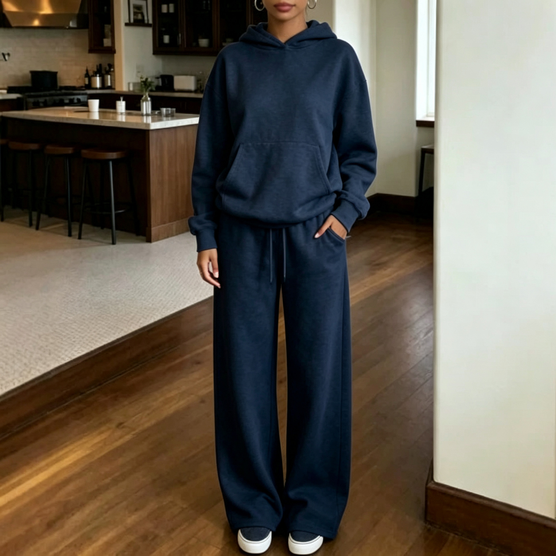 Women's Casual Loose-fitting Hooded Top And Pants Two-piece Set