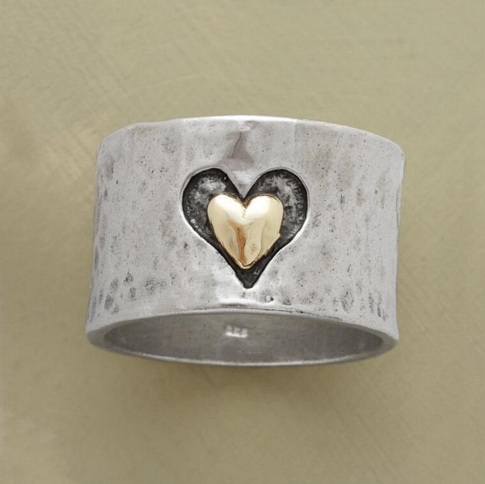 Engraved Double Heart Vintage Silver Womens Ring
