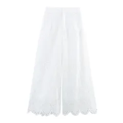 Casual And Sweet Artistic Cotton Hollow-out Cropped Pants - White - View 1