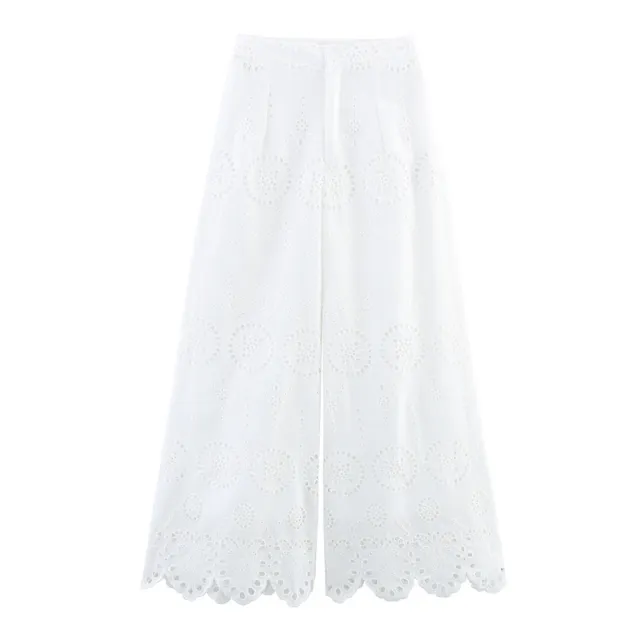 Casual And Sweet Artistic Cotton Hollow out Cropped Pants White - Shop at LoveMi