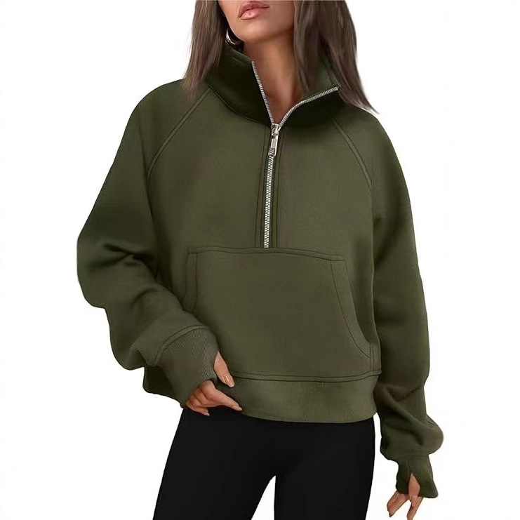 Fleece Loose Half Zipped Stand Collar Long Sleeve Sweater — product photo 9