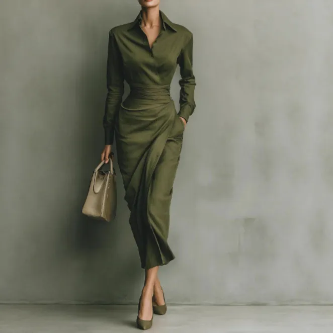 New Slim-fit Long-sleeved Dress For Women - Green