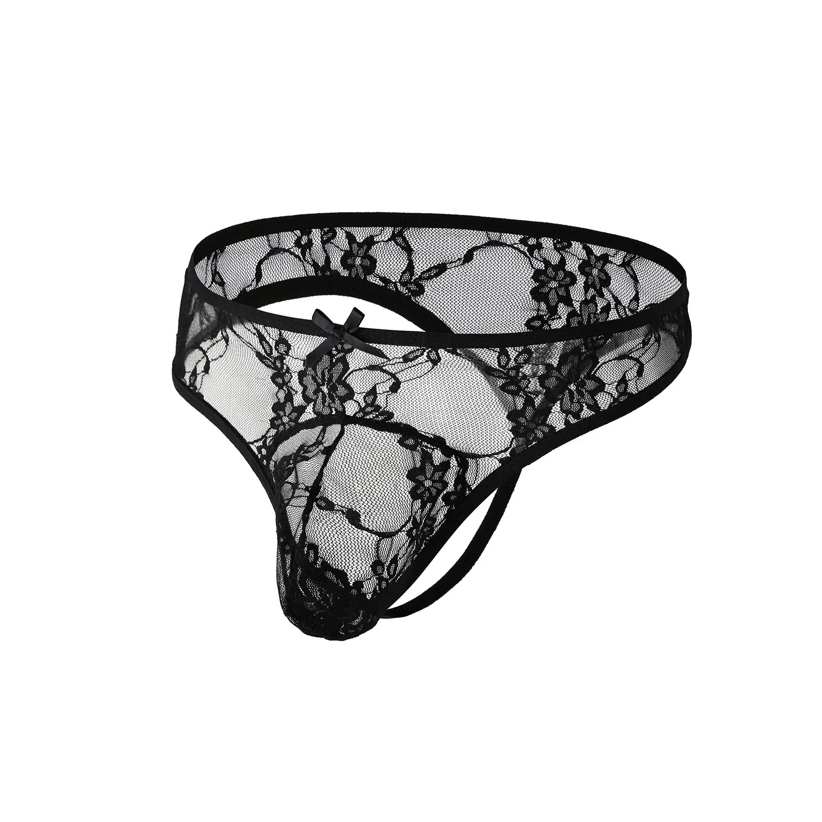 Men's Lace Underwear Ultra Thin Sexy Bow Tie Underpants Seduction Low Waist
