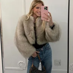 Fur Coat Short Tokas Fur Casual Women's Clothing - Beige Grey Coffee Tip - View 1