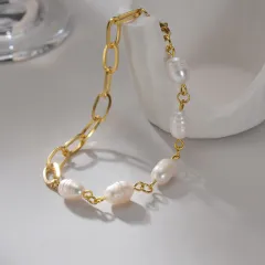 Women's 14K Gold Stitching Pearl Special-interest Design High-grade Bracelet - Gold - View 1
