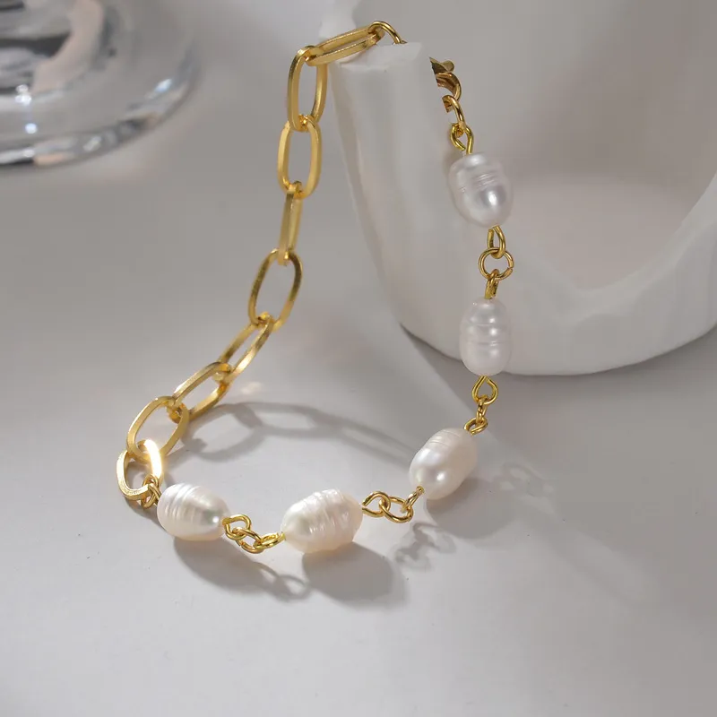 Women's 14K Gold Stitching Pearl Special-interest Design High-grade Bracelet - Gold