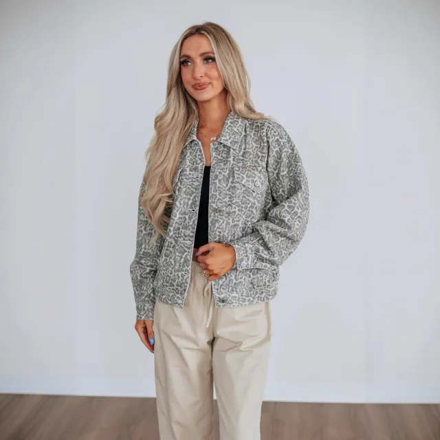 Fashionable All match Loose Washed out Printed Coat Denim Jacket Gray - Shop at LoveMi
