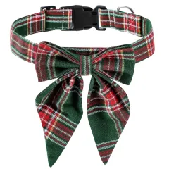 Christmas British Style Dog Collar Bow Tie - Green Plaid - View 1